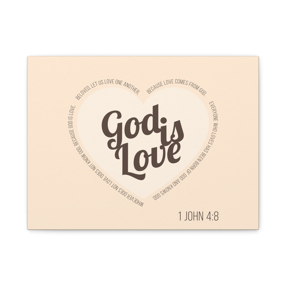 Scripture Canvas God Is Love 1 John 4:8 Light Brown Christian Wall Art Bible
